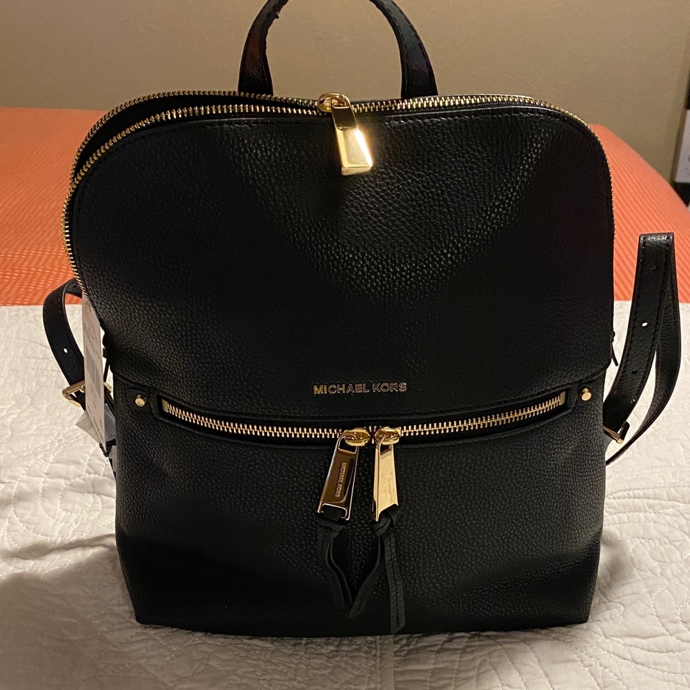 Michael Kors Black Backpack with Gold Accents